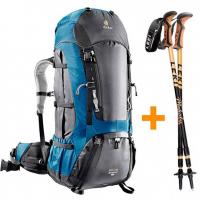 Backpack + stick Deuter Aircontact 60 + 10 SL + LEKI Anthracite-Steel