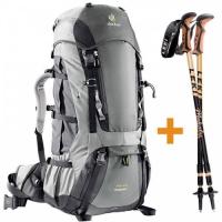 Backpack + stick Deuter Aircontact 75 + 10 + LEKI Granite-Black