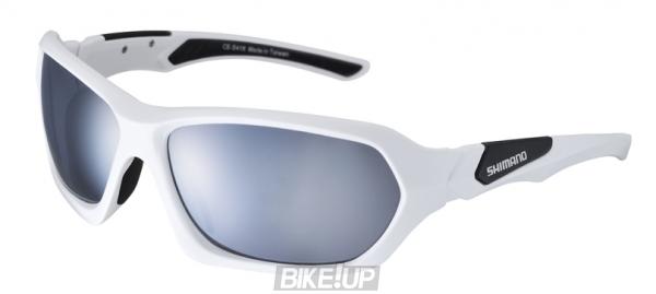 Points Shimano S41-X, FRAME: White matt / lenses: smoky silver mirror, orange +